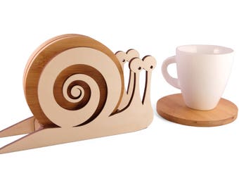 Wooden Snale Coaster Set, Handmade Animal Coasters, Home Decor