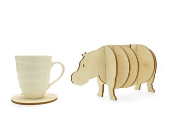 Wooden 3d Hippo Coaster Set, Handmade Animal Coasters