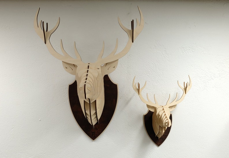 XL Wooden Deer Head Trophy Birch Wood Deer Head Wood Wall Art Etsy