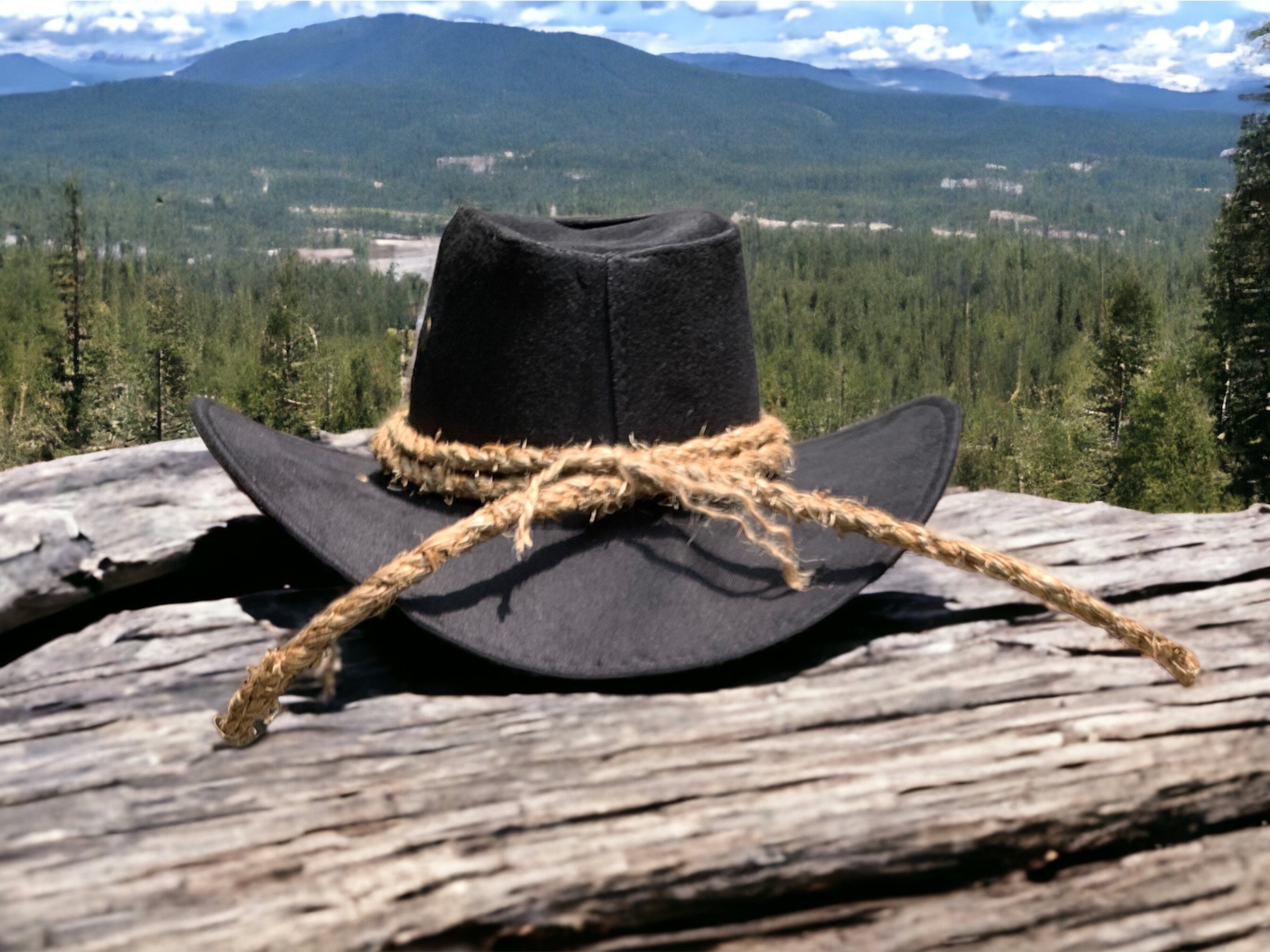 Western Twine Cowboy Hat, Fashionable Black Hat, Custom Hat Designed, Vegan Fabric Hat, Rustic Posh