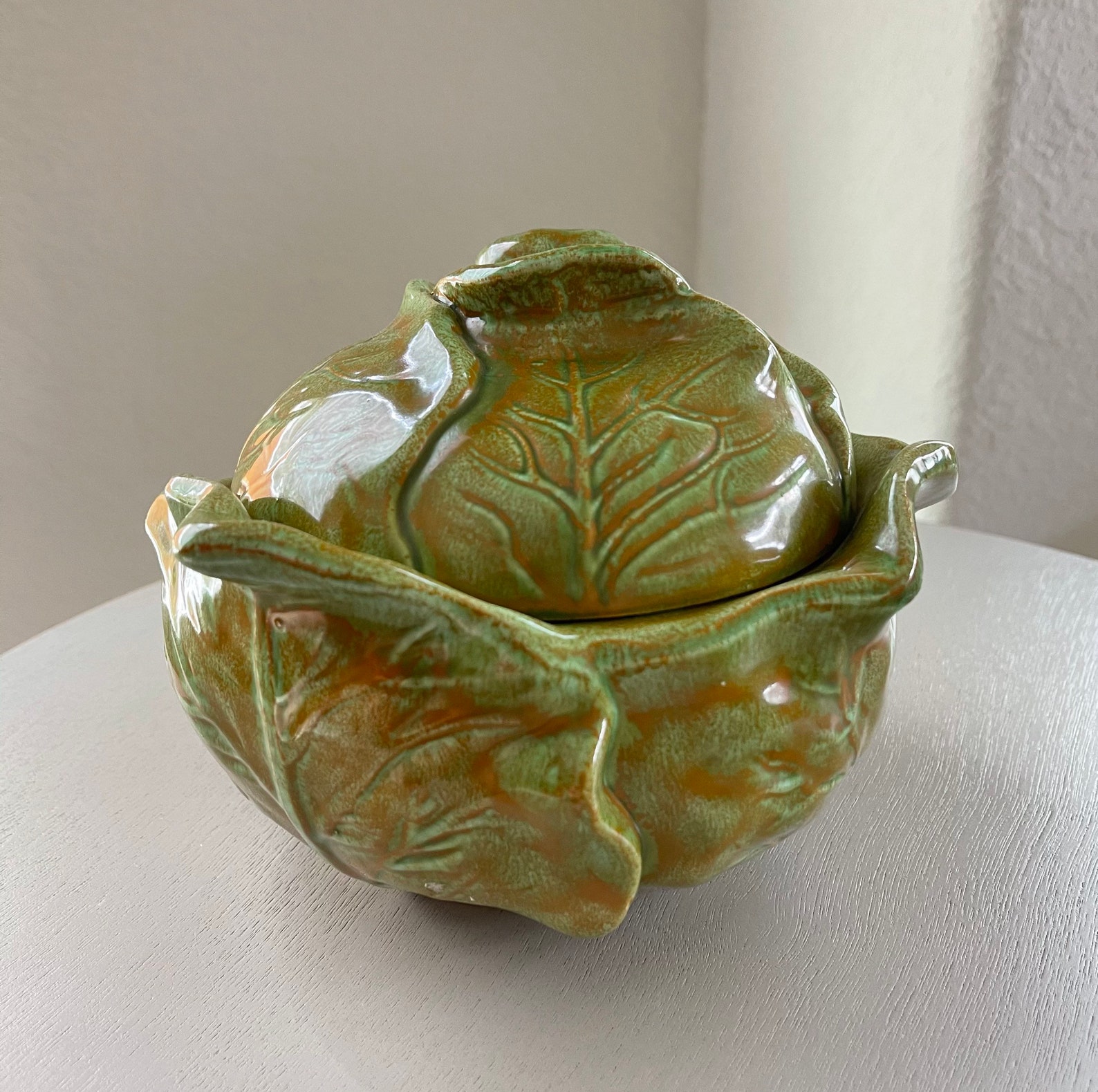 Vintage Ceramic Cabbage Lettuce Bowl MidCentury Holland Glaze Etsy