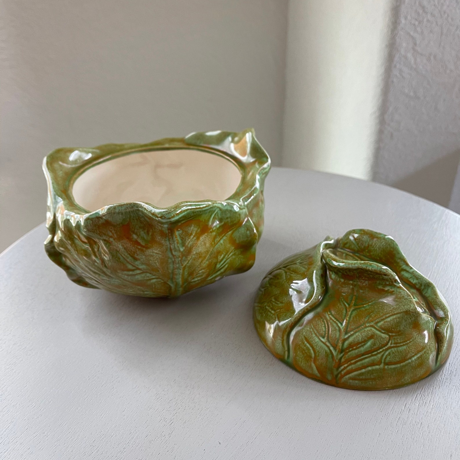 Vintage Ceramic Cabbage Lettuce Bowl MidCentury Holland Glaze Etsy