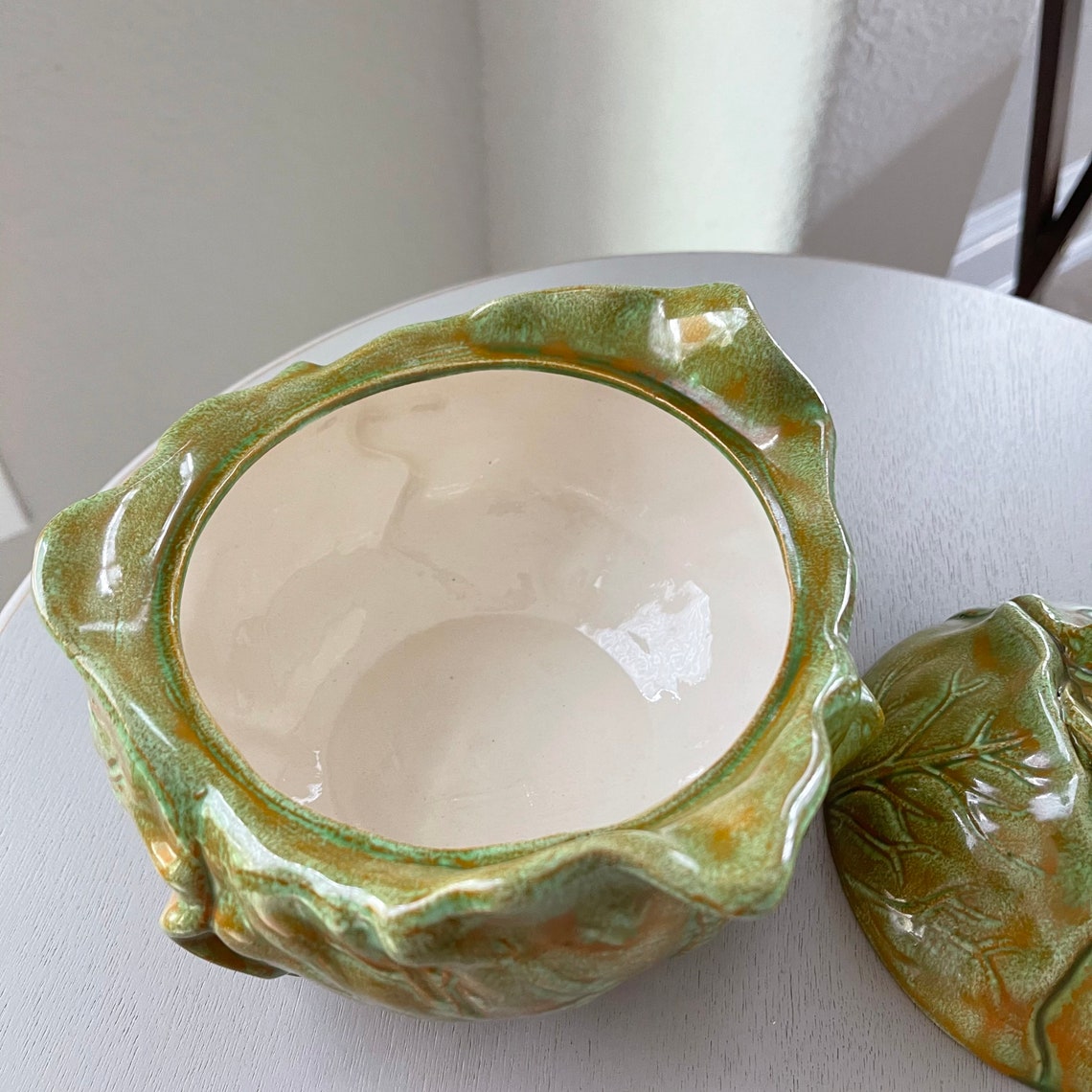 Vintage Ceramic Cabbage Lettuce Bowl MidCentury Holland Glaze Etsy