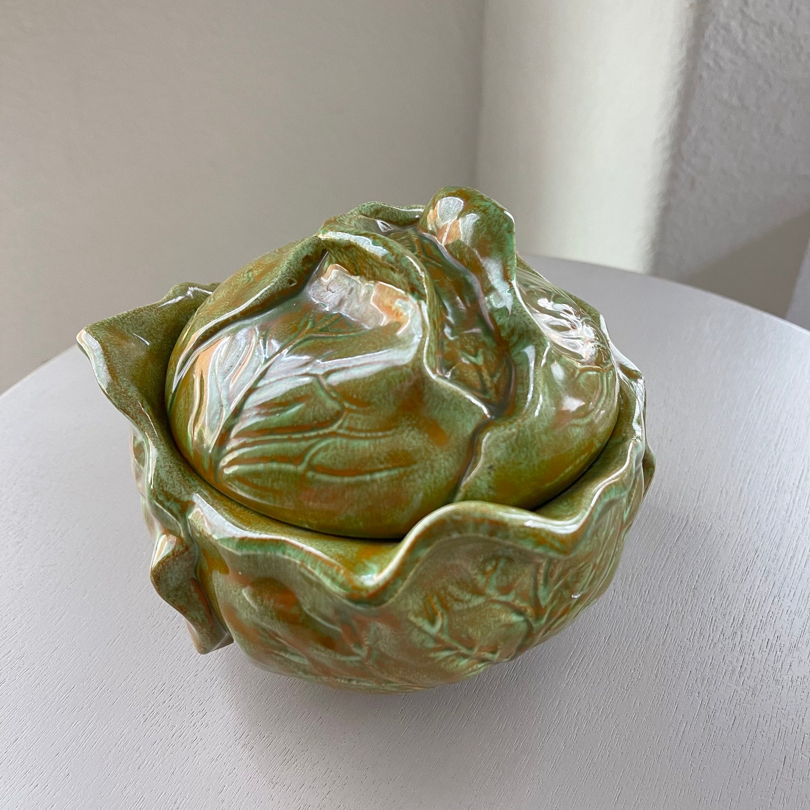 Vintage Ceramic Cabbage Lettuce Bowl MidCentury Holland Glaze Etsy