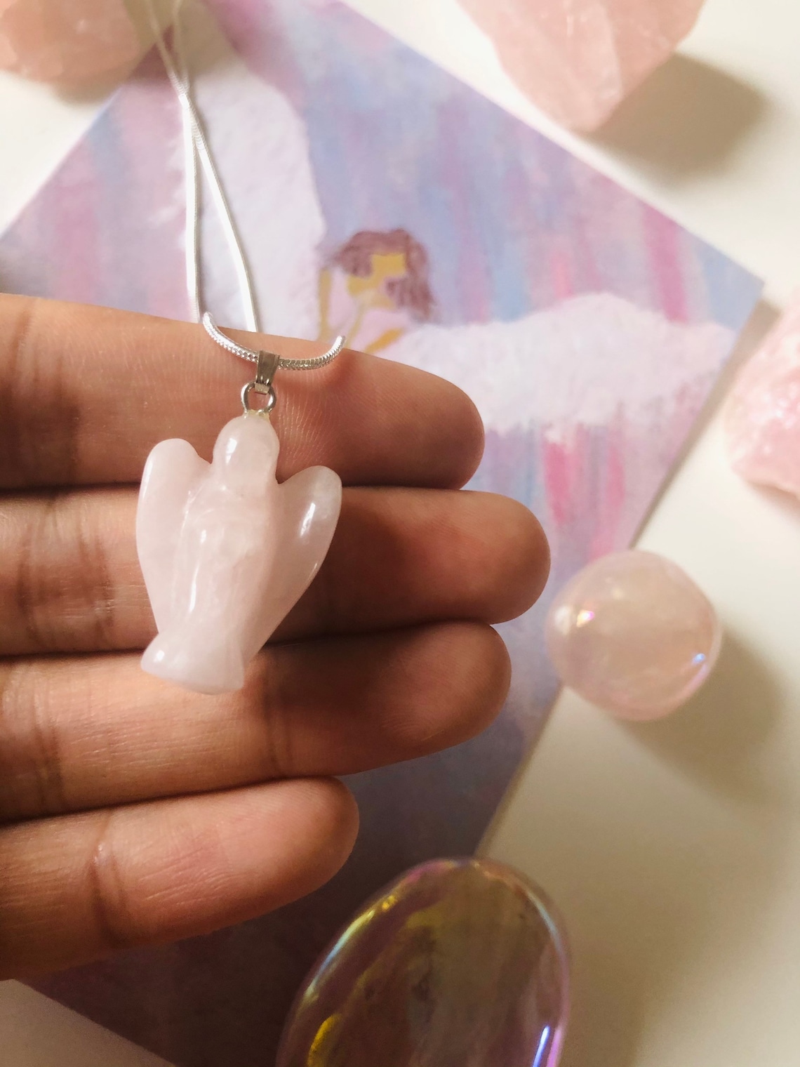 Rose Quartz Angel Necklace 20 Rose Quartz Angel Pendant / Etsy