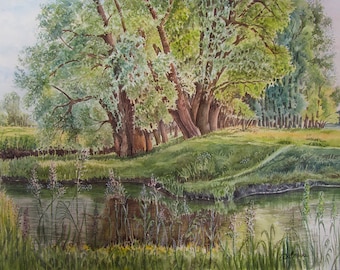 Am See" Großes Bild Aquarell 36 x 51