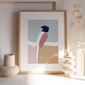 Impresión abstracta de pájaro, Arte de vida silvestre, Arte abstracto de pared de animales, Póster de pájaro geométrico, Silueta de pájaro, Pájaro dibujado a mano, Arte geométrico en colores pastel