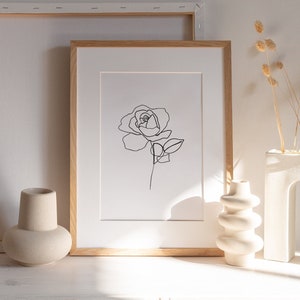 Dibujo de línea de rosa, Flor imprimible, Arte de línea de rosa, Impresión de una línea, Dibujo de rosa, Decoración del hogar, Arte de boceto de rosa, Póster de rosa, Flores mínimas