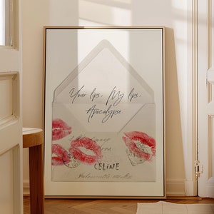 Retro lips poster, Retro kiss poster, Trendy wall art,  Bedroom wall decor, Kiss lips print, Hand written note, Aesthetic poster, Envelope