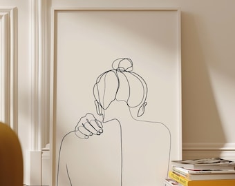 Woman back drawing, Female art print, One line art, Printable wall art, Woman silhouette, Hand art, Girl room decor, Minimalist art