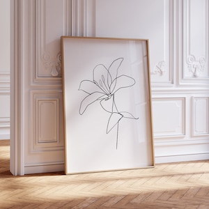 Dibujo de flor minimalista, Dibujo botánico, Dibujo de flor abstracta, Flor de una línea, Arte lineal de flores, Dibujo a lápiz minimalista, Lilly