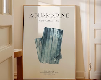 Aquamarine Crystal Print: Pisces Birthstone Watercolor Art (Digital Download)
