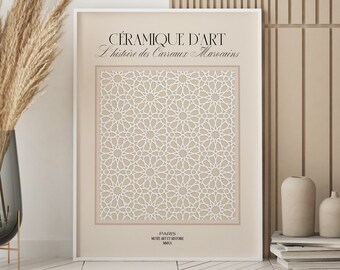 Moroccan Tile Art Print: Beige Neutral Decor (Digital Download)