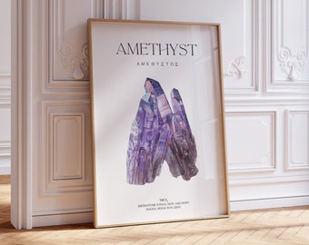 Amethyst printable poster, Crystal wall art, Aquarius birthstone, Aquarius art, Gemstone art, Watercolour crystal illustration, Agate print