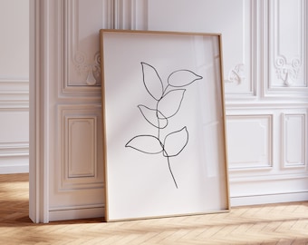 Lámina artística de hojas botánicas: Decoración escandinava minimalista (descarga digital)