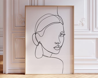 Single line woman face PRINTABLE wall art, Line drawing face, Female beauty poster, One line abstract face artwork, Fine art print, Modern