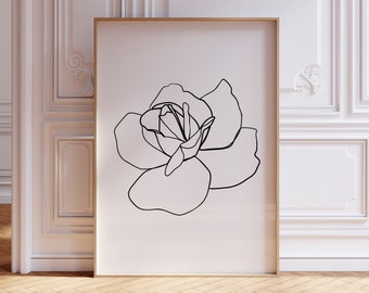 Abstract Rose Line Art Print: Minimalist Flower Sketch, Botanical Print Drawing (Digital Download)