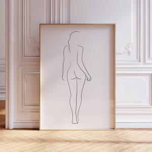 Female Figure Drawing PRINTABLE, Line art, Female body, Woman body outline, Woman from behind, Sketch wall art, Female nudity poster