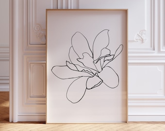 Impresión artística de una flor de magnolia abstracta: Boceto botánico minimalista (descarga digital)