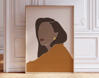 Abstracte vrouwenkunstdruk: moderne vrouwelijke illustratie (digitale download)