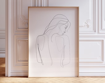 Woman back line art, Minimalist woman line drawing, One line art, Nude art, Silhouette art, Woman from behind, Fine line, Black and white