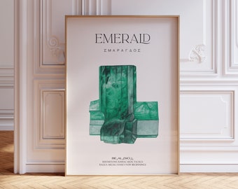 Emerald printable poster, Crystal wall art, Taurus birthstone, Taurus art, Gemstone art, Watercolour crystal illustration, Agate print