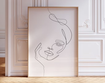 Minimalist Woman Face Line Art Print: Black and White Sketch (Digital Download)
