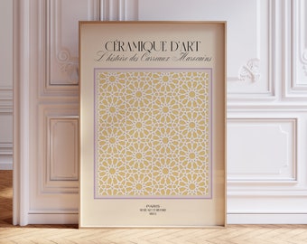 Moroccan tiles printable art, Moroccan decor, Marrakech print, Museum art, Yellow exhibition poster, Travel poster, Yellow decor, Geometric