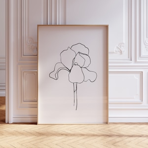 Linienzeichnung, druckbare minimale Blumen, botanisches Poster, Blumen Wanddruck, Iris Linie Kunst, Iris Zeichnung, abstrakte minimalistische Kunst