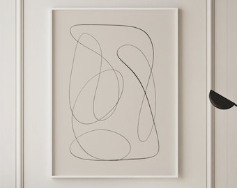 Minimalist Scribble Art Print: Beige Abstract Line Art (Digital Download)