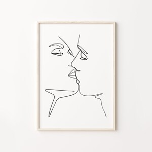 Couple art print, Tumblr Room Decor, Line Drawing Print, Minimal Couple Art, Black and White Wall Art, One Line Drawing, Scandinavian Print image 1