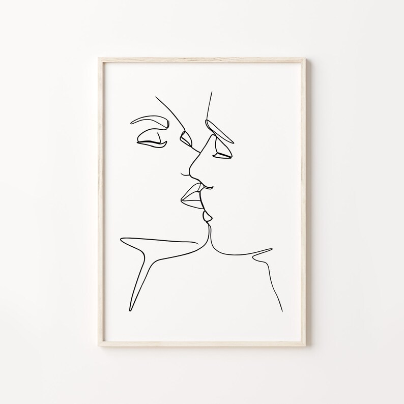 Couple art print, Tumblr Room Decor, Line Drawing Print, Minimal Couple Art, Black and White Wall Art, One Line Drawing, Scandinavian Print image 1