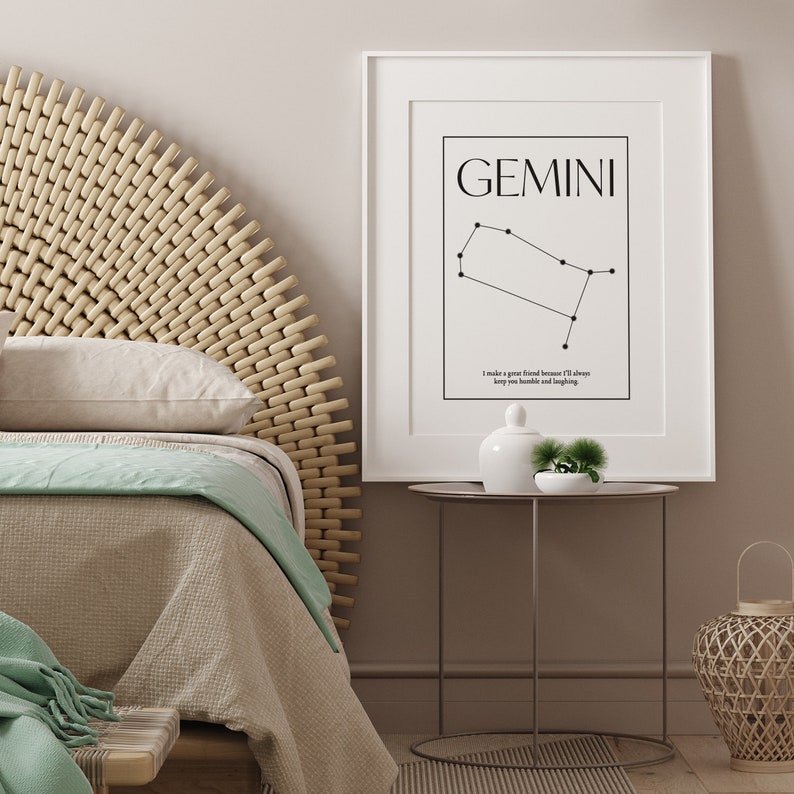 Gemini Zodiac Constellation Print Astrology Wall Art Gemini Etsy