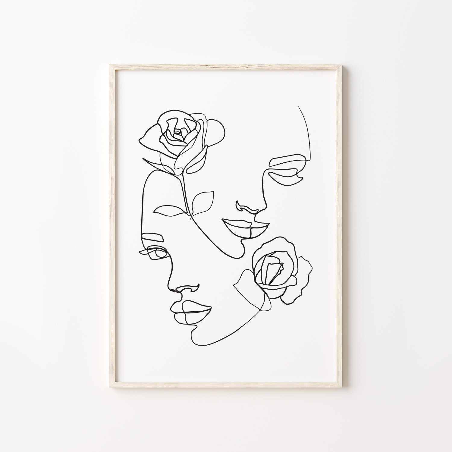 Woman face with rose, Printable line art, Face line art, Abstract drawing,  Continuous line portrait, Two faces,Woman beauty minimalist print