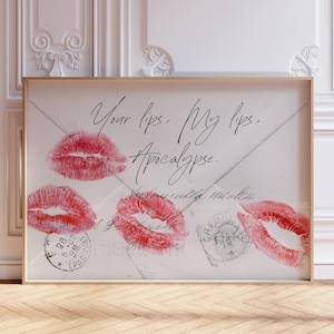 Retro Lips Poster: Trendy Red Kisses Wall Art, Love Quote on Envelope (Digital Download)