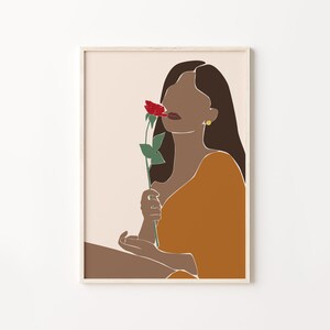 Woman with rose printable wall art, Abstract female, Female beauty print, Modern art, Fashion illustration, Feminine art, Figure art
