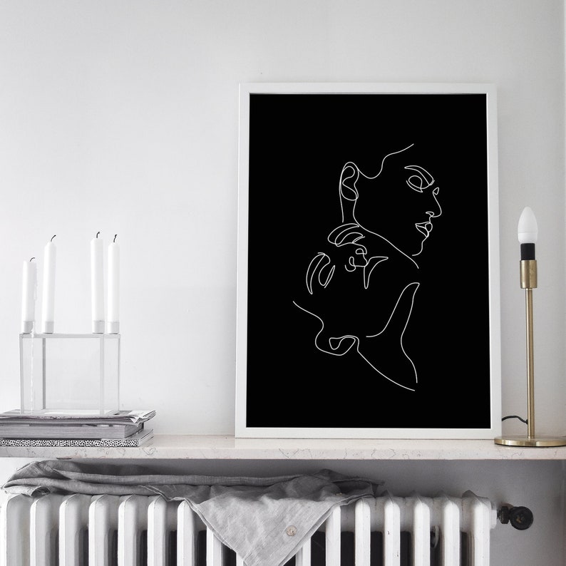 Couple Art PRINTABLE Black and White Couples Print Line Etsy
