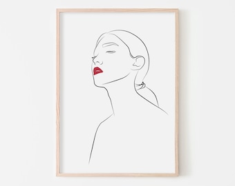 ミニマリストの女性線画プリント：女性のイラスト、抽象的な顔の線画（デジタルダウンロード）