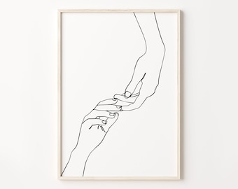Woman hands print, Printable hands line art, Abstract hands, Continuous line drawing, Hands print, Hand poster, Minimalist print, Couple art