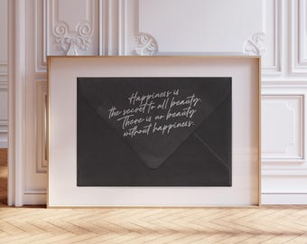 Trendy retro art, Black and white poster, Inspirational quote print, Happiness, Aesthetic home decor, Trendy wall art, Digital Download