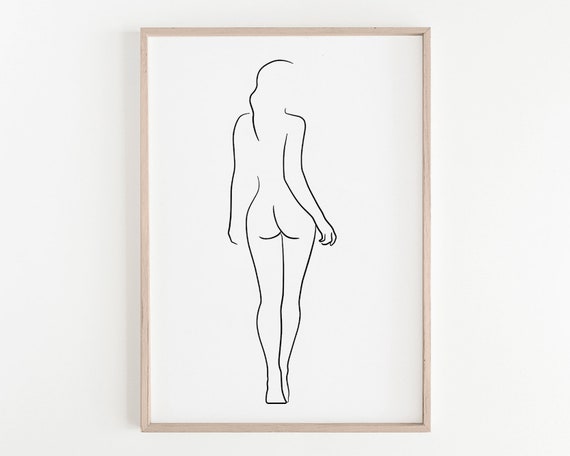 Female Figure Drawing Printable Line Art Female Body Woman Body Outline Woman From Behind Sketch Wall Art Female Nudity Poster