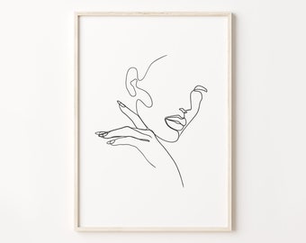 Stampa artistica di donna: volto minimalista astratto, bianco e nero (download digitale)