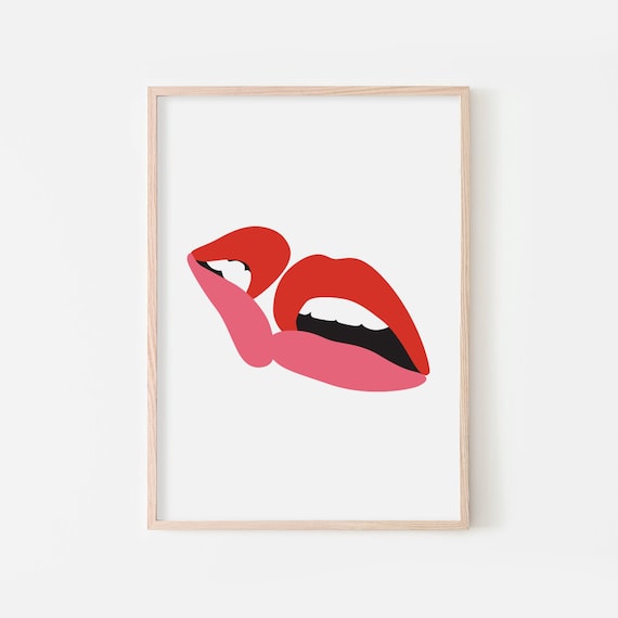 Red Lips Face Illustration Woman Line Drawing Printable Art - Etsy