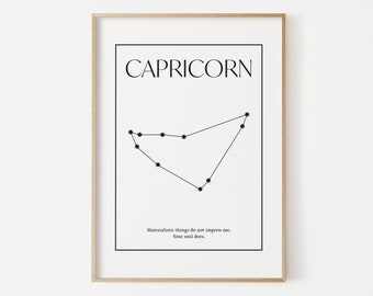 Capricorn zodiac print, Horoscope printable, Astrology poster, Zodiac art, Zodiac gift, Printable zodiac, Zodiac constellation, Nursery art