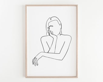 Woman face art, Printable wall art, Female line drawing, Abstract woman, Minimalist art, Hands line art, Scandinavian art, Woman body print