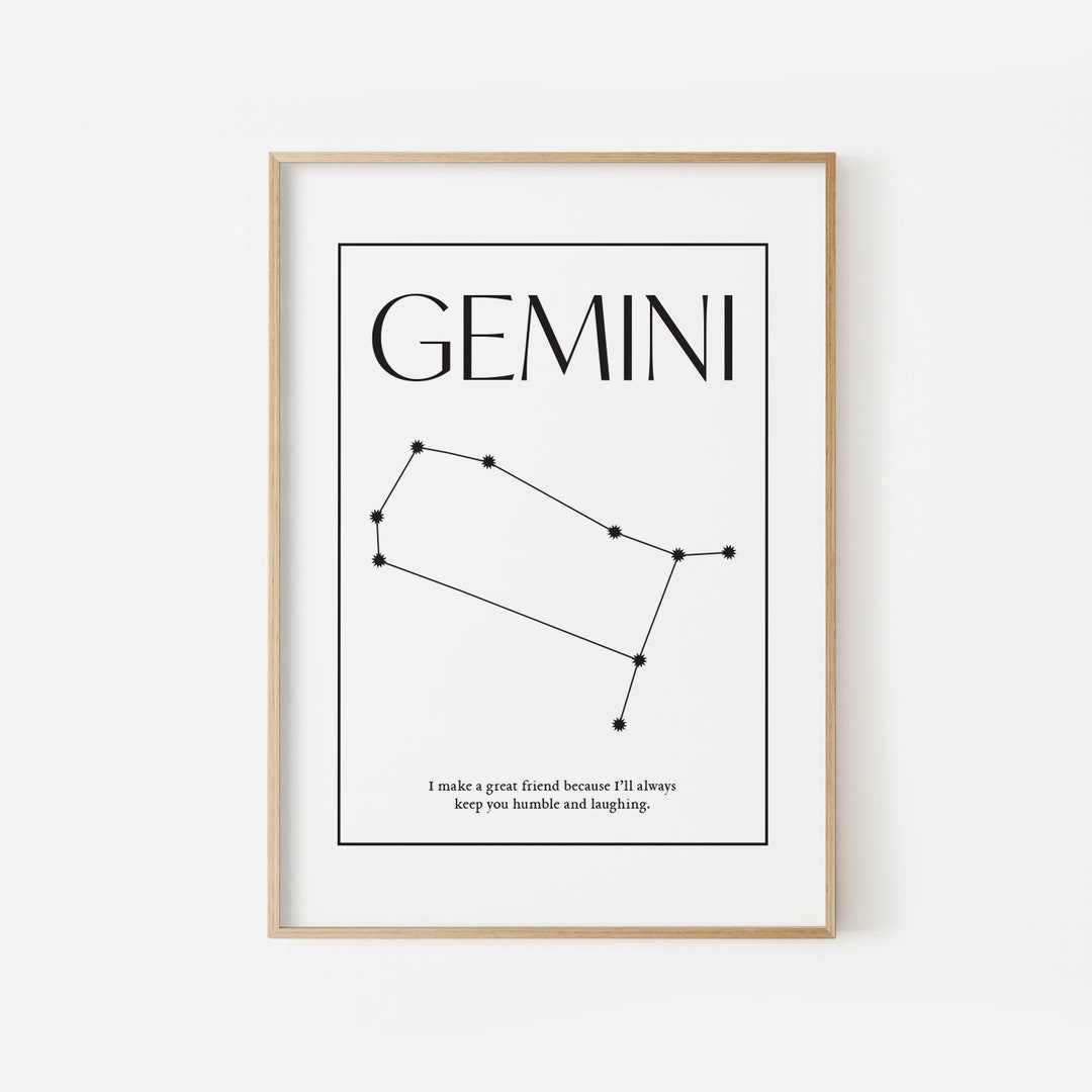 Gemini Zodiac Constellation Print, Astrology Wall Art, Gemini Art ...