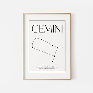 Gemini Zodiac Constellation Print, Astrology Wall Art, Gemini Art ...