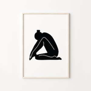 Female Figure PRINTABLE Illustration, Abstract Art Print, Female Figure, Female Nudity Wall Art, Fine Art Print, Silhouette, Black and White image 1