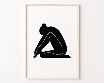 Female Figure PRINTABLE Illustration, Abstract Art Print, Female Figure, Female Nudity Wall Art, Fine Art Print, Silhouette, Black and White