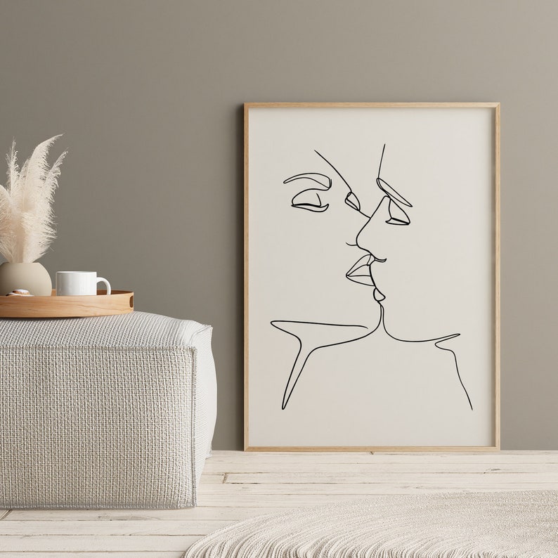 Couple art print, Tumblr Room Decor, Line Drawing Print, Minimal Couple Art, Black and White Wall Art, One Line Drawing, Scandinavian Print image 2
